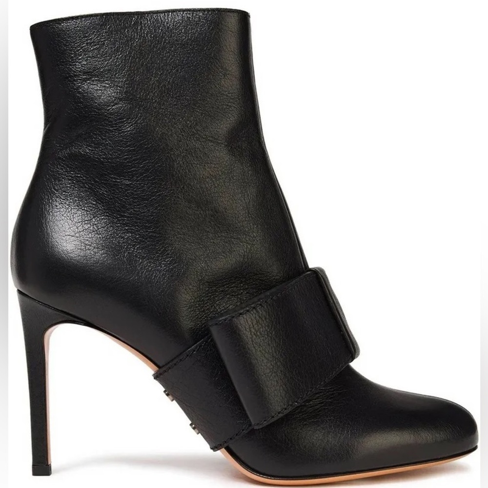 VALENTINO GARAVANI Runway Bow Textured Leather Ankle Boots